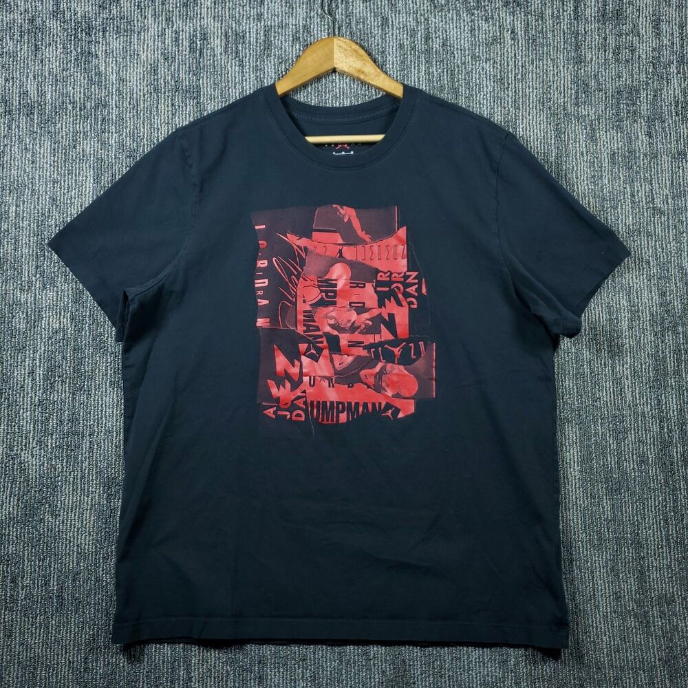 Nike Air Jordan T-Shirt Mens XL Black Red Graphic Print Jumpman Crewneck Tee